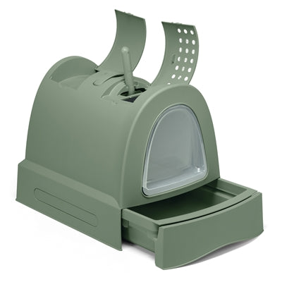 Caixa de areia para gatos Imac Zuma 2nd Life com gaveta deslizante, verde.