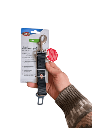 Guia curta preta Trixie para condução automóvel segura - com mosquetão para fixar o arnês - 45-70 cm