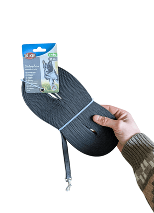 Guia de reboque para cães Trixie, revestida a borracha preta – 5, 10 ou 15 metros