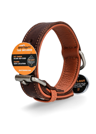 Spotted! Pro Leren Halsband 50 cm - Bruin