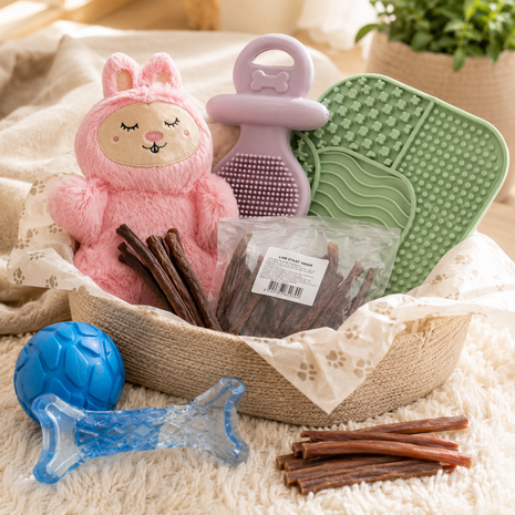 Fidello pacote de presente para um novo cachorro – pacote de boas-vindas com brinquedos, snacks e tapete de lamber