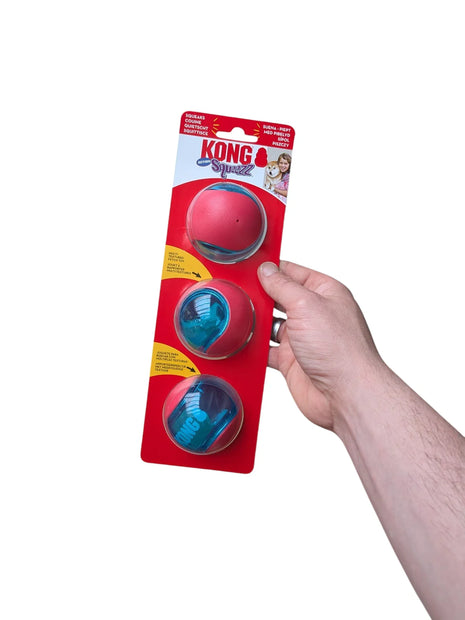 Kong Squeez Action Vermelho - 3 unidades - Bola de alta elasticidade para cães com apito